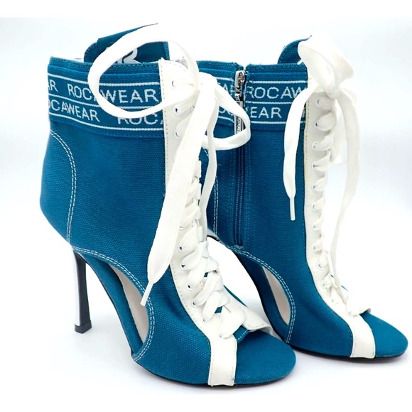 Rocawear Shoes - RocaWear Loren Open Toe High Heels Boots Zip And Lace Up Blue Size 6